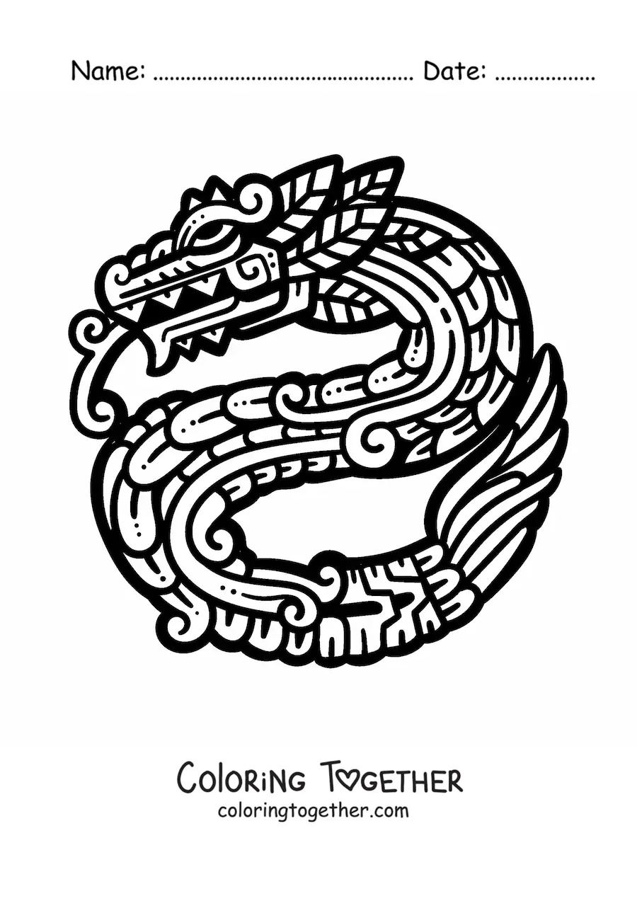 Coloring page of an Aztec serpent