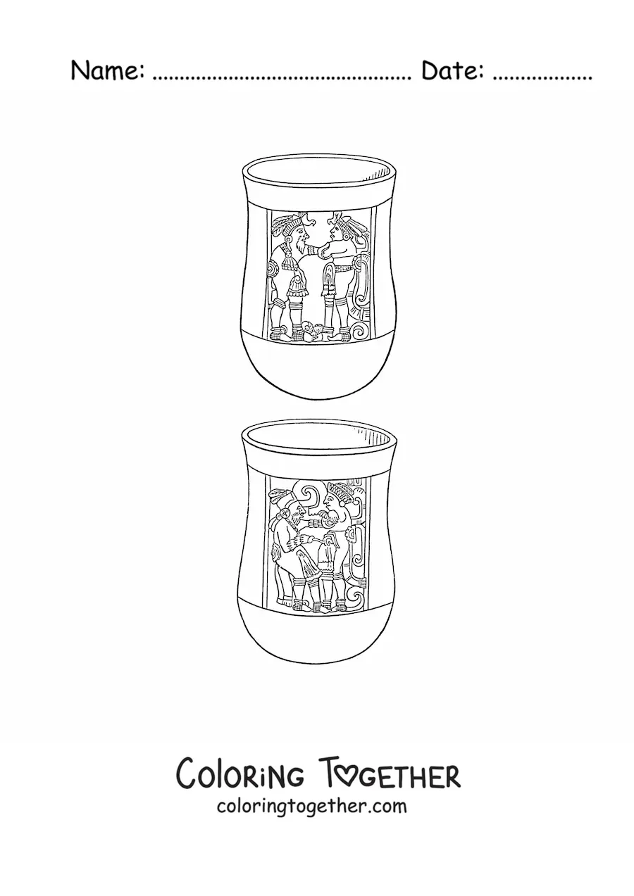 Coloring page of Aztec vessels