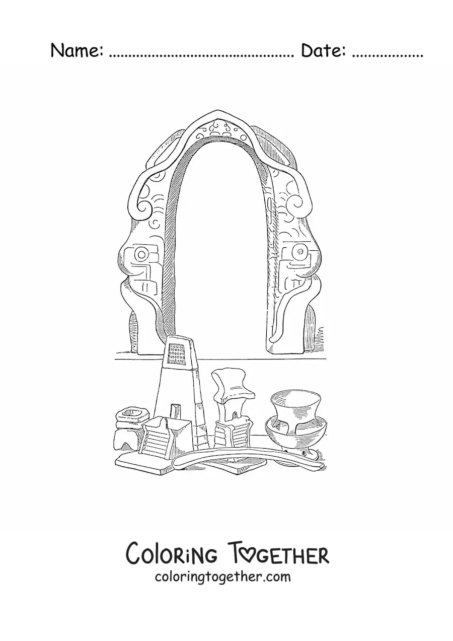 Coloring page of Aztec art