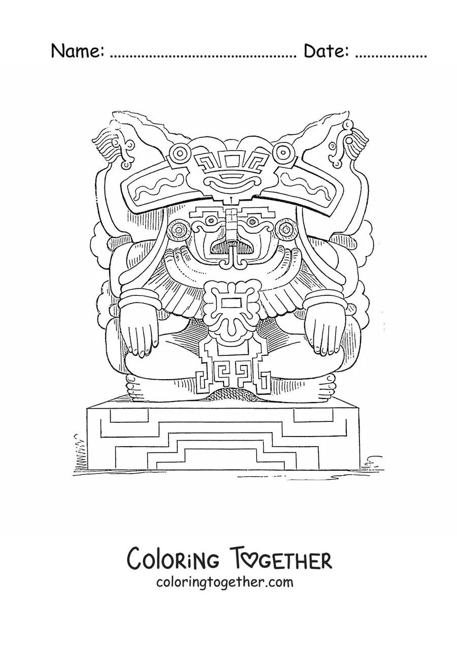 Coloring page of an Aztec sculpture