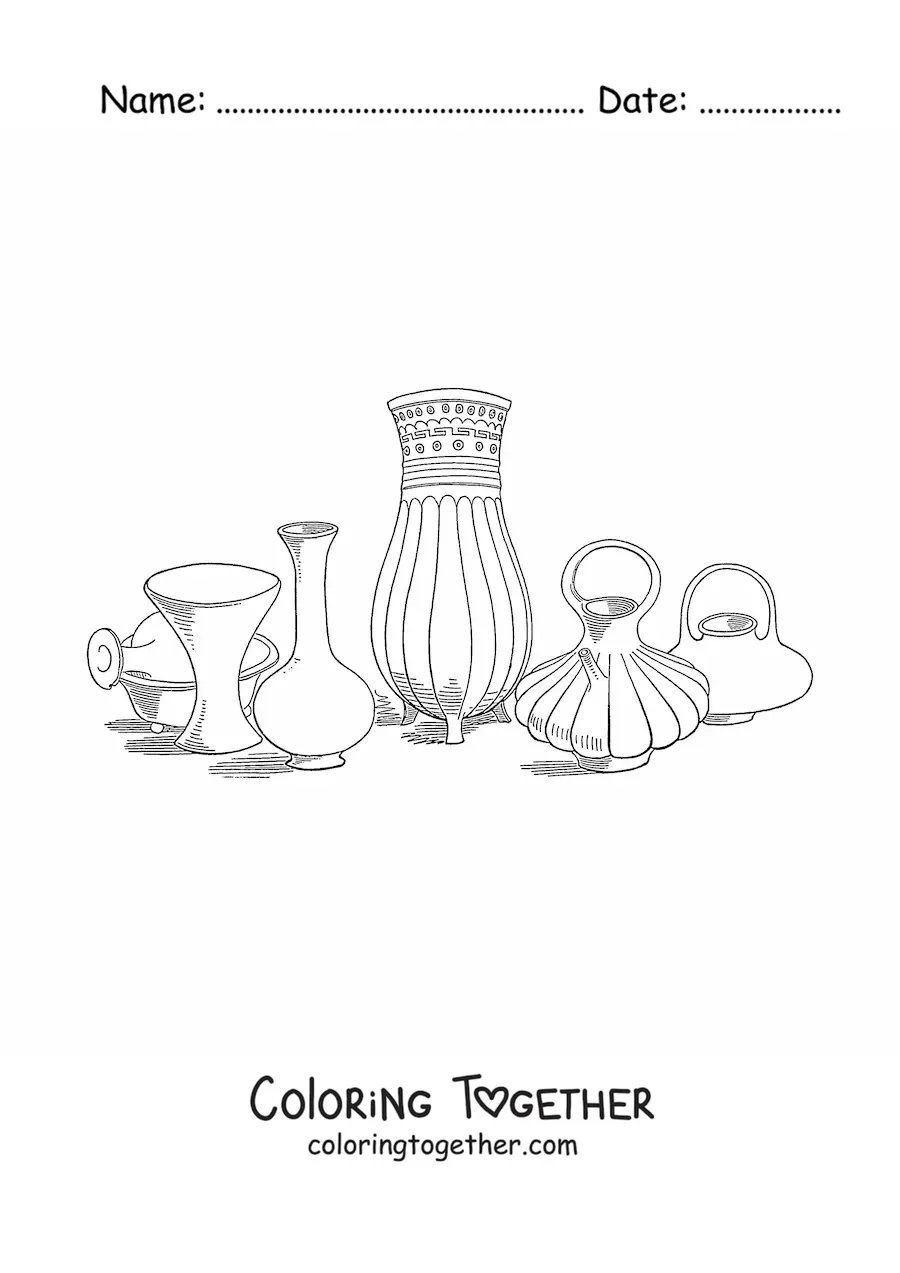Coloring page of Aztec pottery