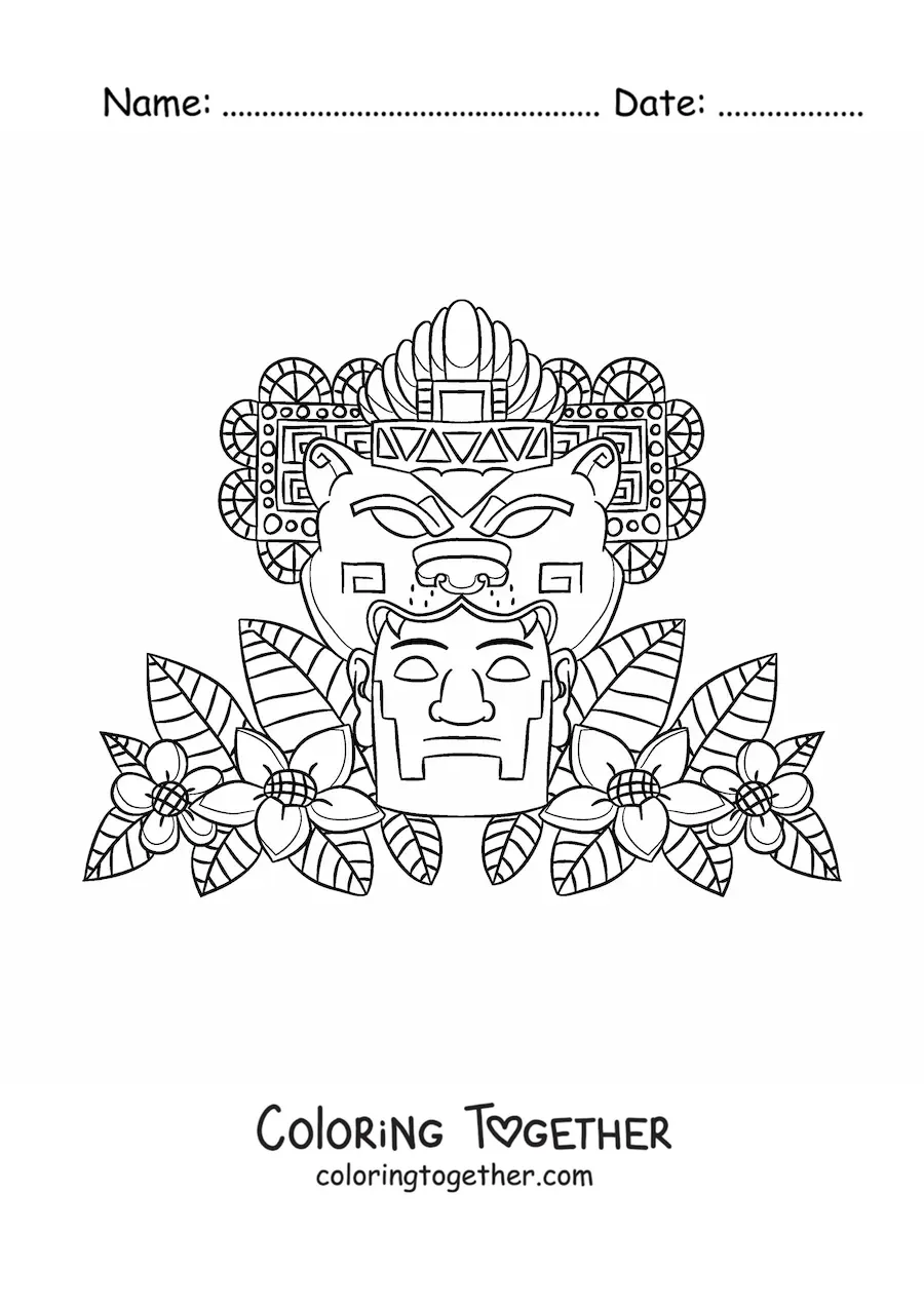Coloring page of art from the Aztec civilization