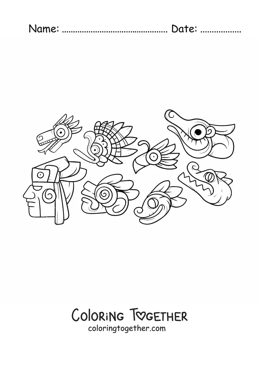 Coloring page of Aztec gods