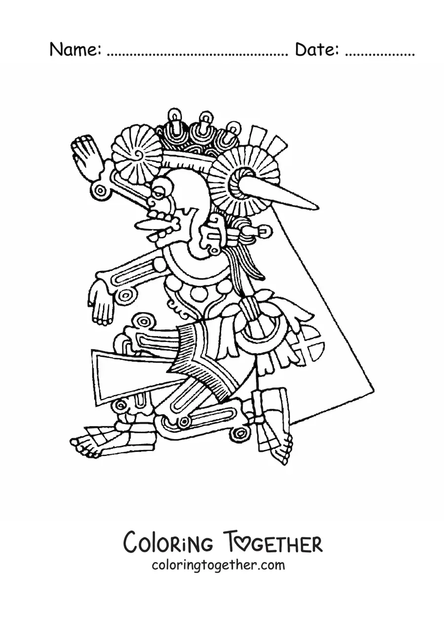 Coloring page of an Aztec god