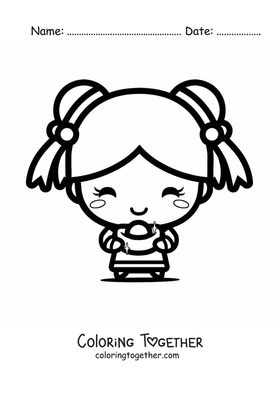 Coloring page of an animated kawaii Chinese girl
