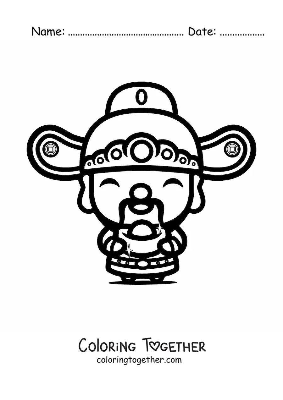 Coloring page of an animated kawaii Chinese boy