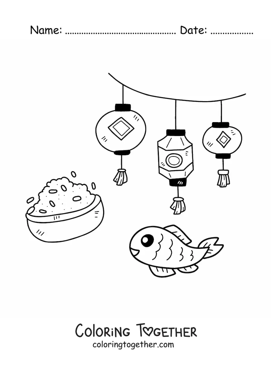 Coloring page of elements of Chinese culture