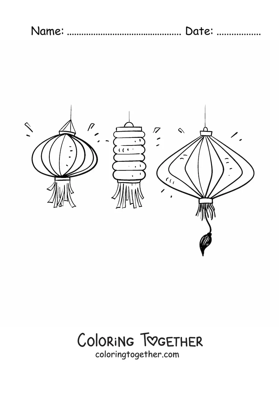 Coloring page of Chinese lanterns
