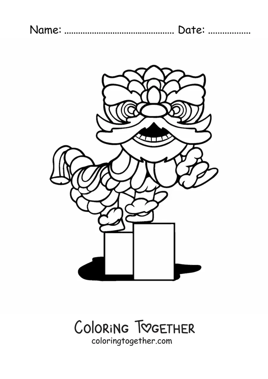 Coloring page of an animated Chinese dragon