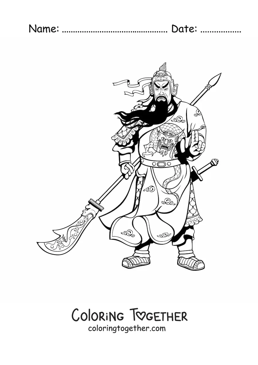 Coloring page of a Chinese warrior