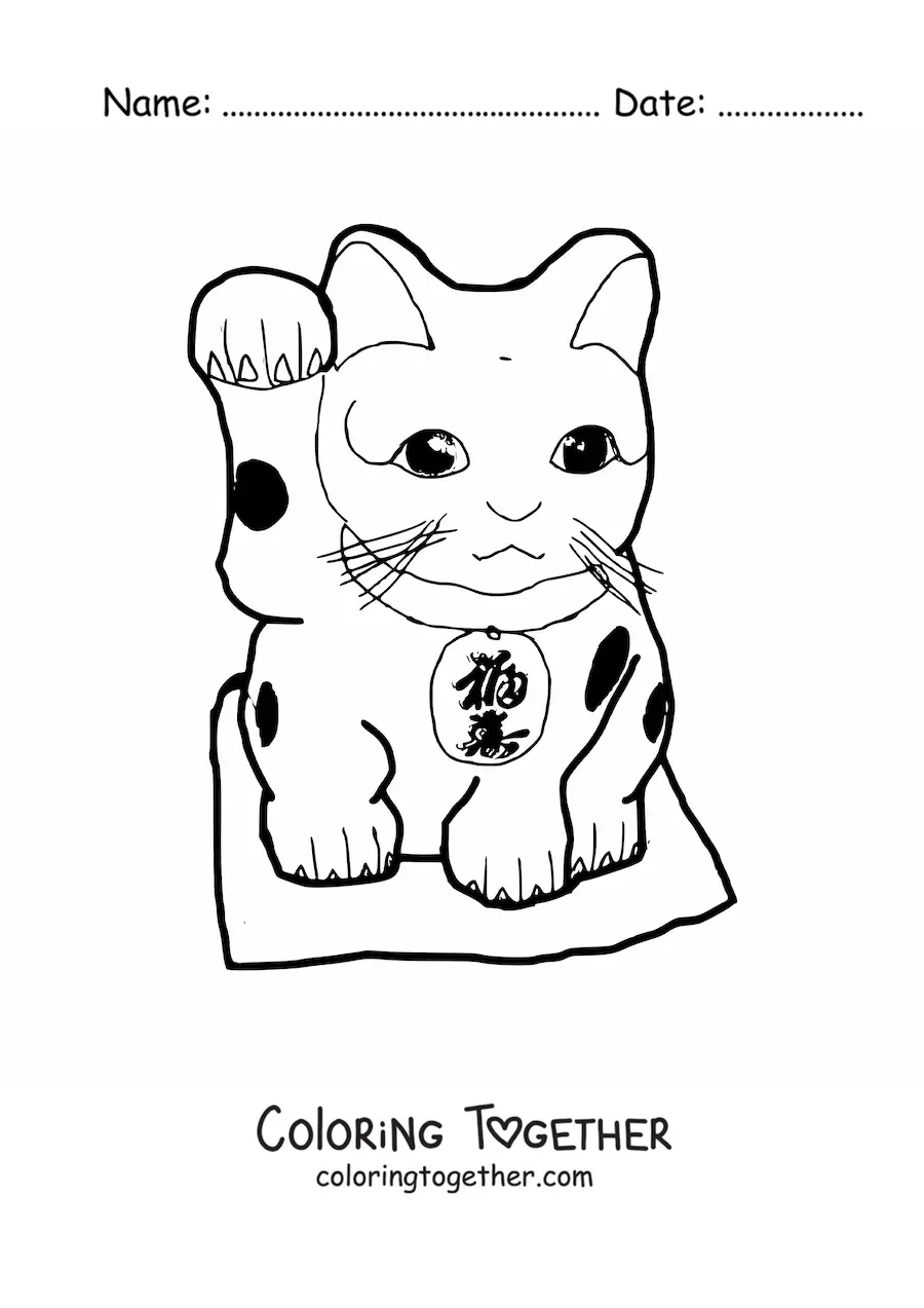 Coloring page of a Chinese lucky cat