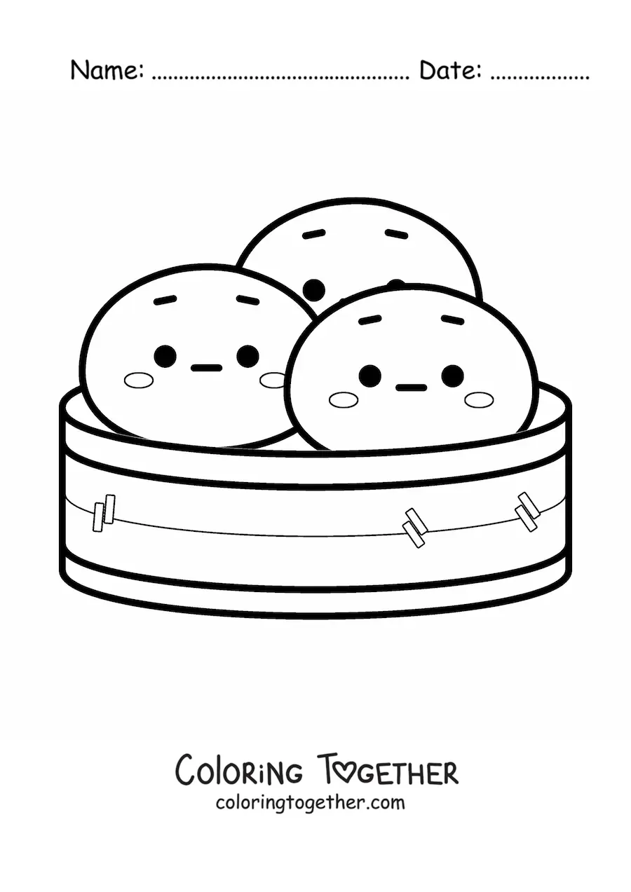 Coloring page of animated kawaii Chinese dumplings