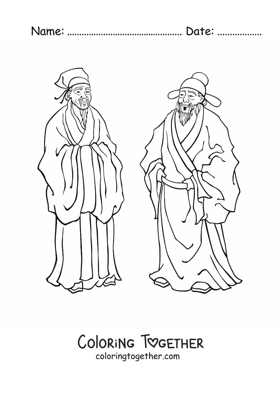 Coloring page of Chinese men