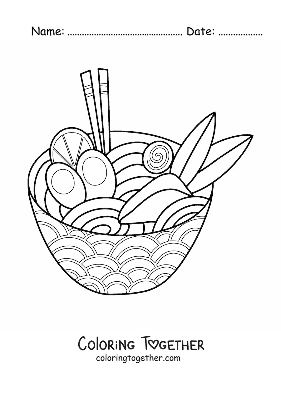 Coloring page of a plate of Chinese noodles