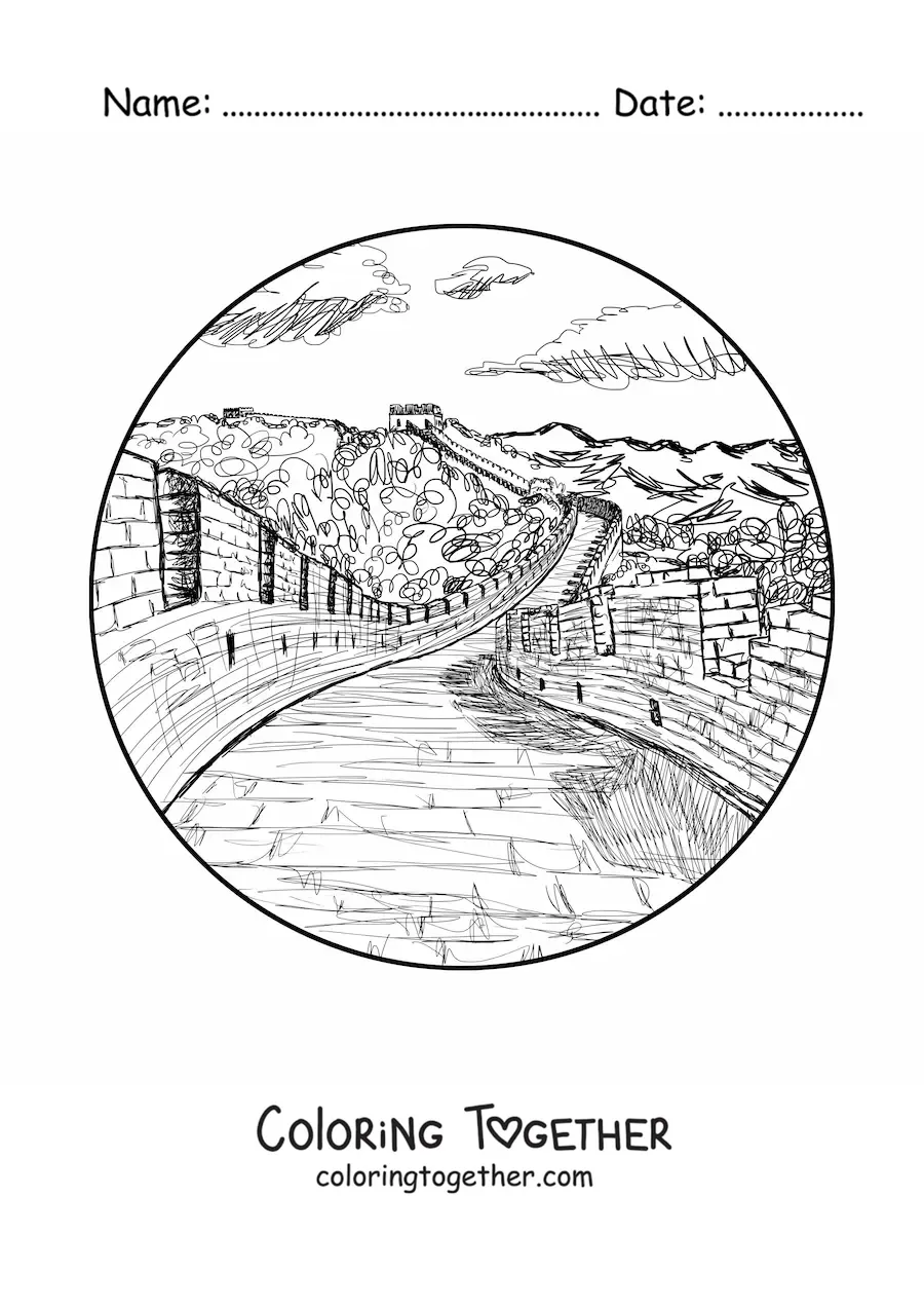 Coloring page of the Great Wall of China
