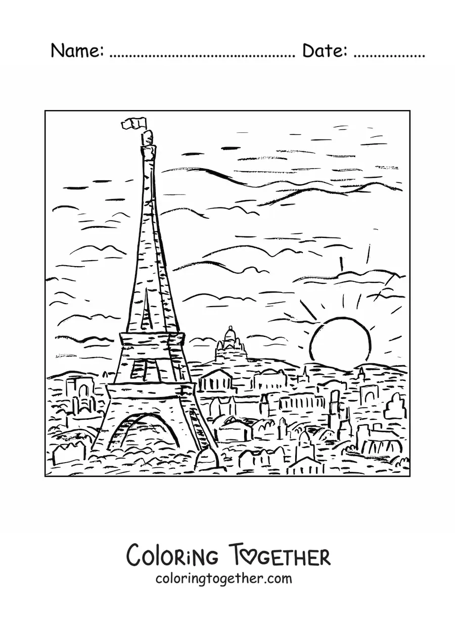 Coloring page of a cityscape of Paris