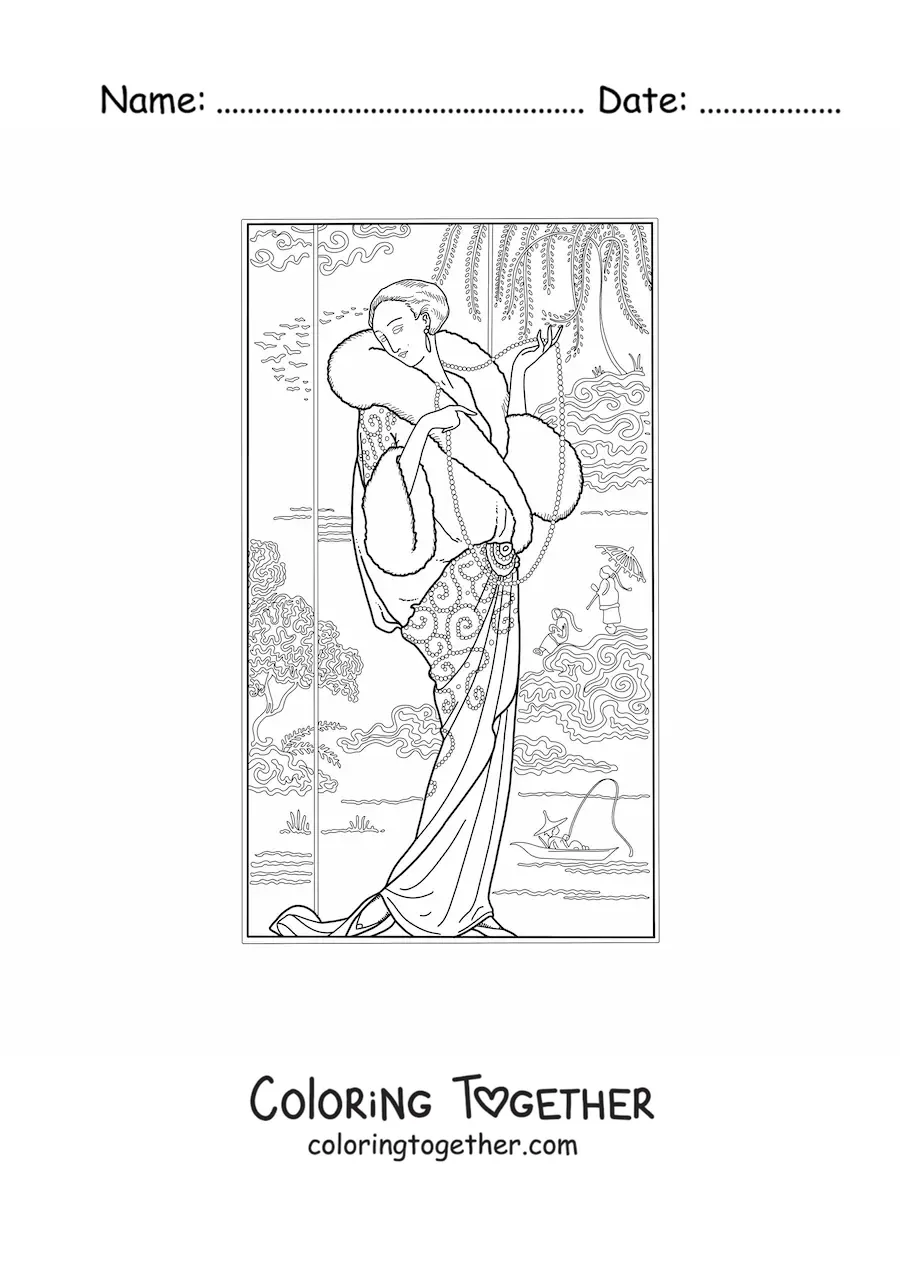 Coloring page of French fashion of the 1920s