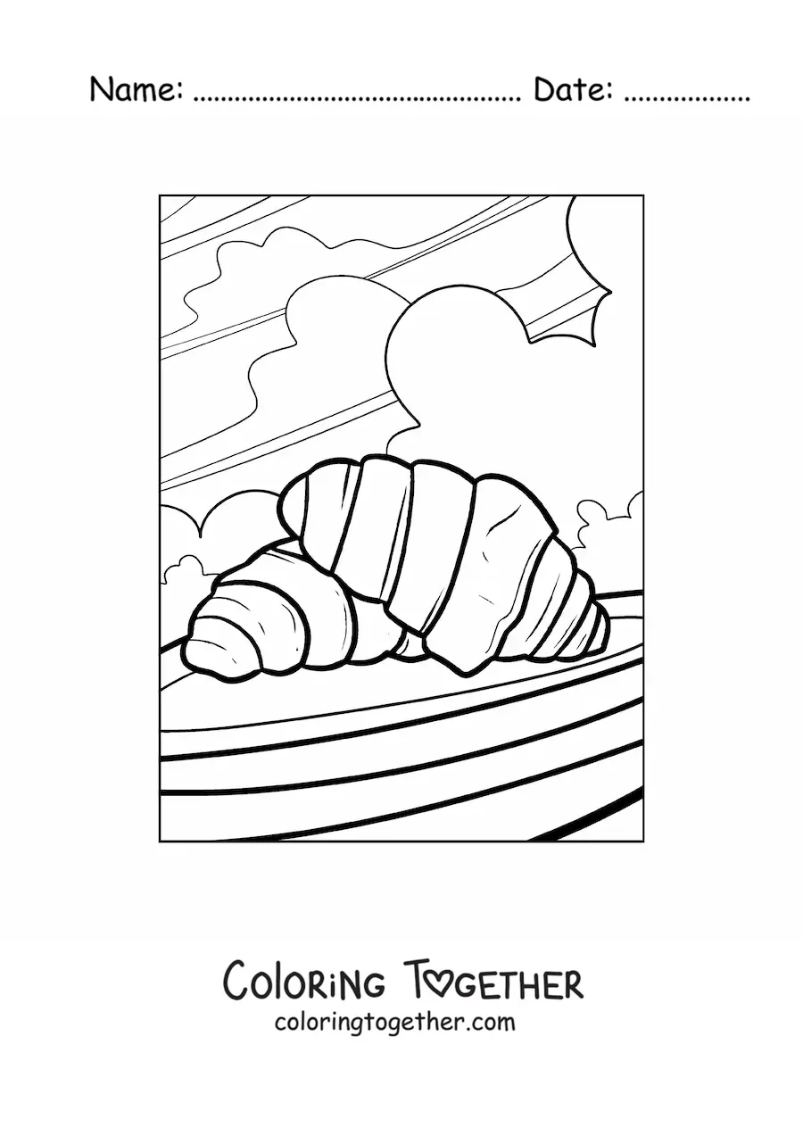 Coloring page of traditional French croissants