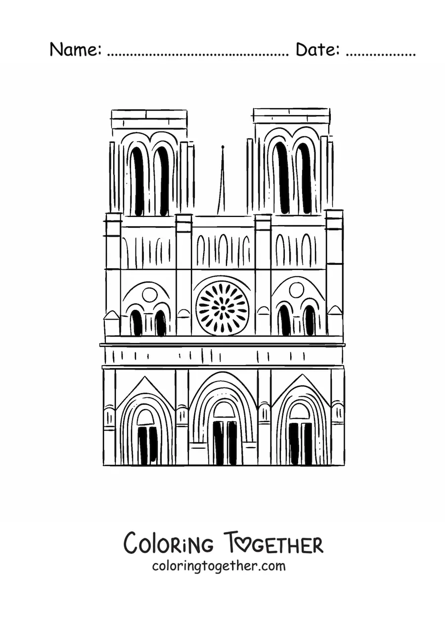 Coloring page of Notre Dame Cathedral
