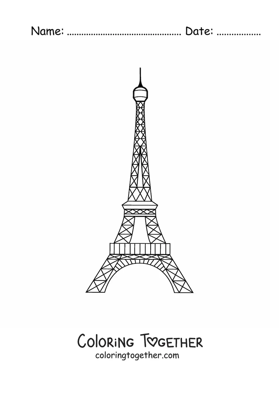 Coloring page of an easy Eiffel Tower