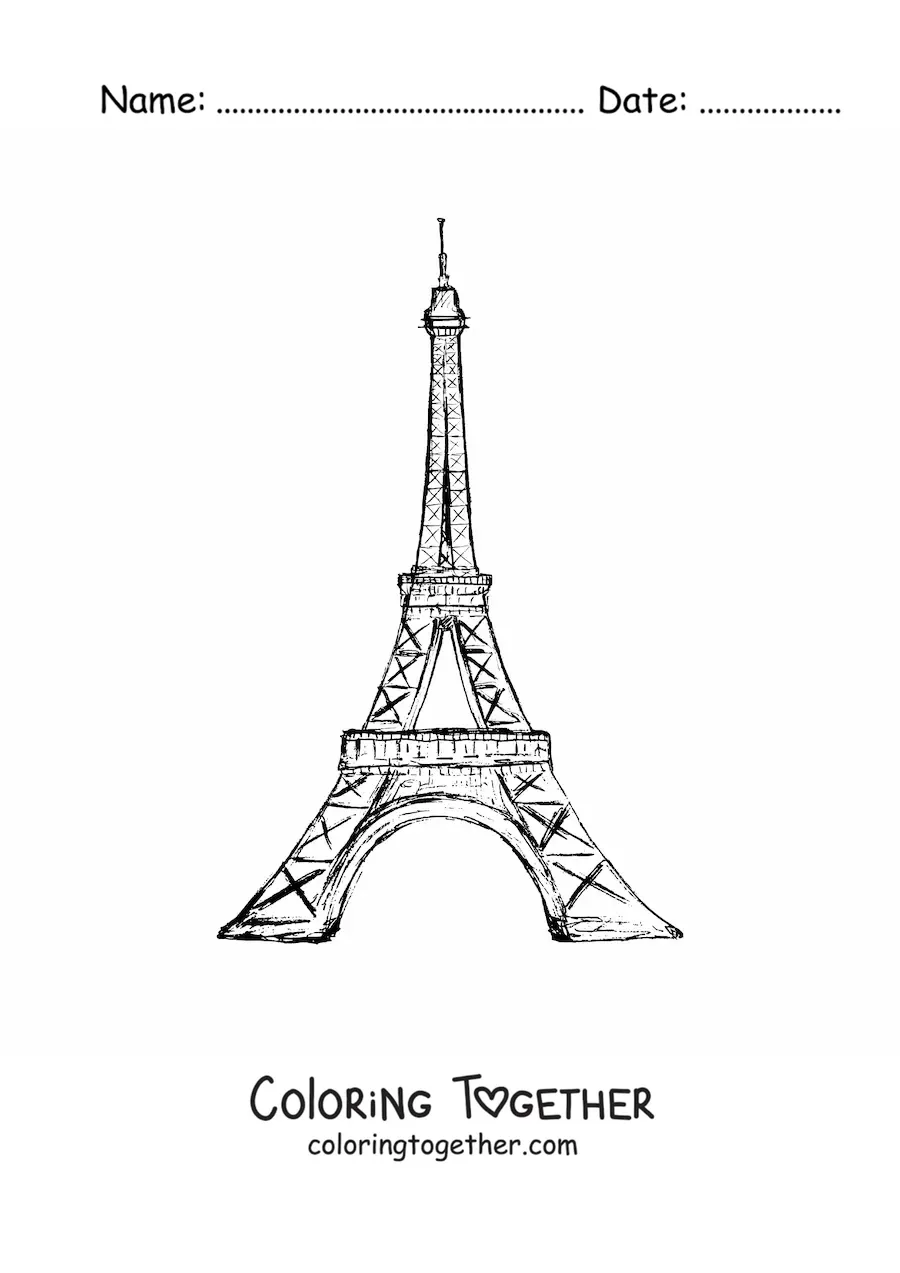 Coloring page of the Eiffel Tower