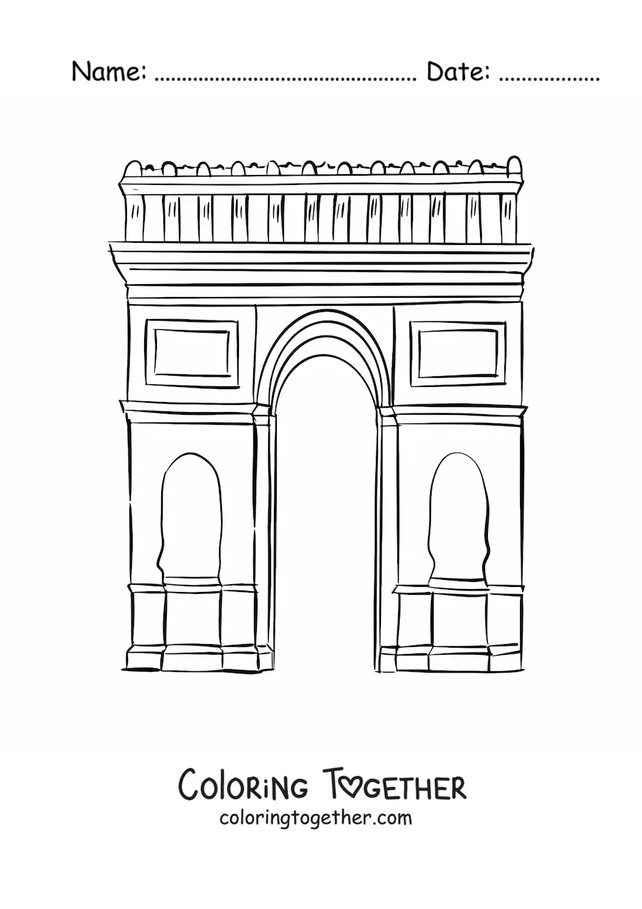 Coloring page of the Arc de Triomphe in Paris