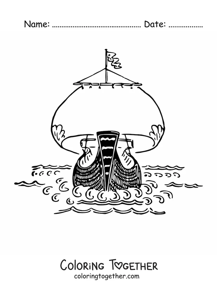 Coloring page of the bow of a ship at sea