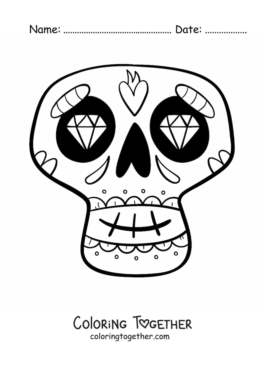 Coloring page of an easy Mexican skull