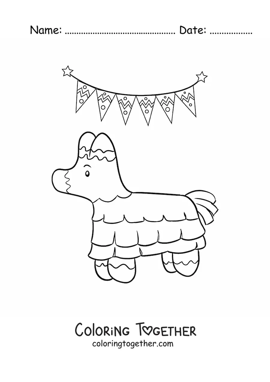 Coloring page of a cartoon Mexican pinata