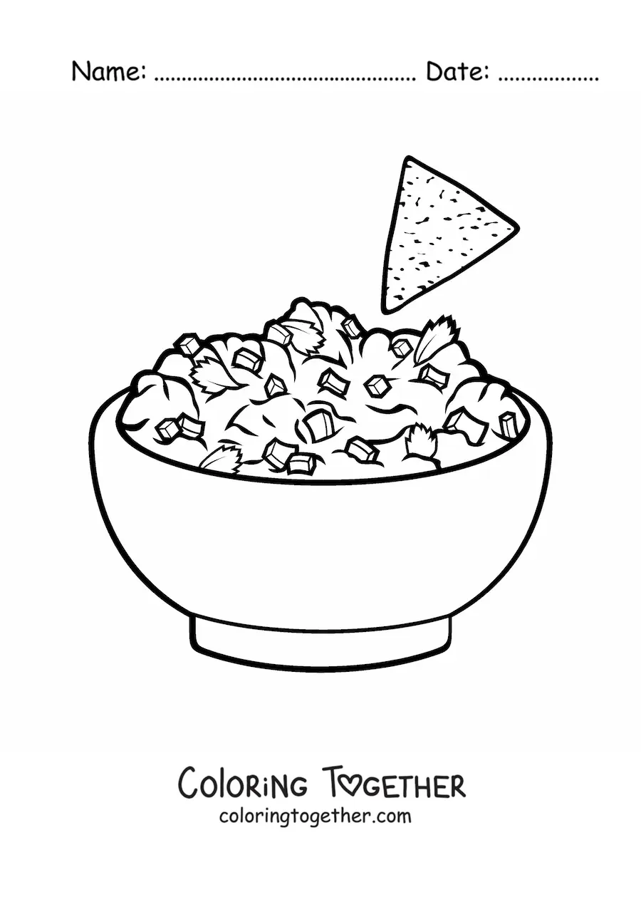 Coloring page of guacamole with nachos