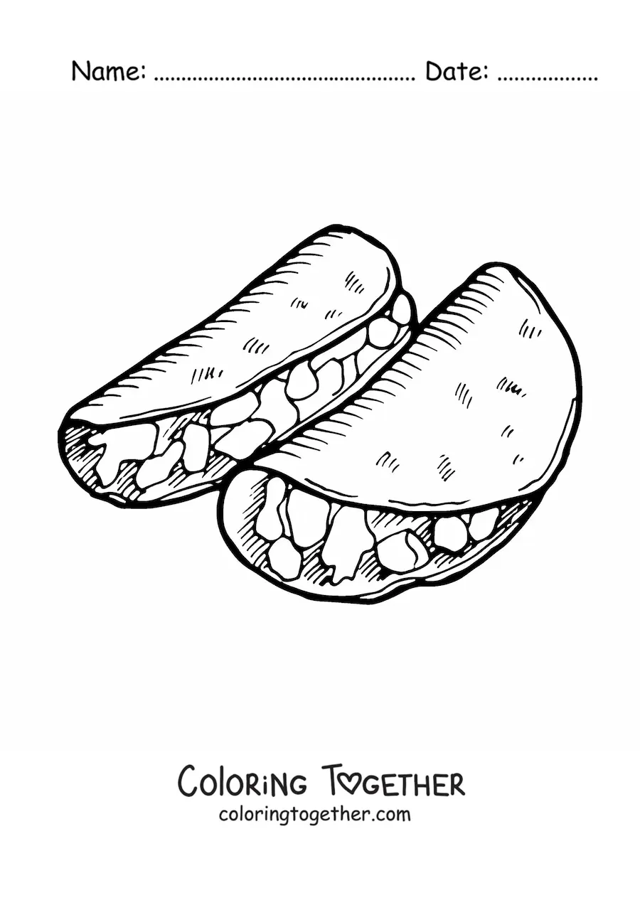 Coloring page of Mexican tacos