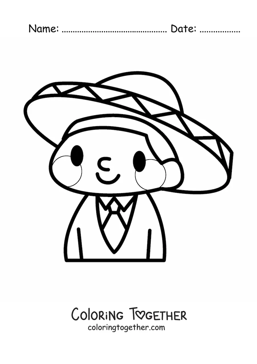 Coloring page of a cute kawaii cartoon mariachi