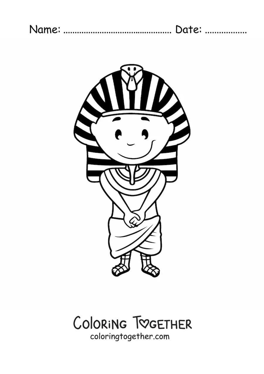Coloring page of a cartoon Egyptian pharaoh