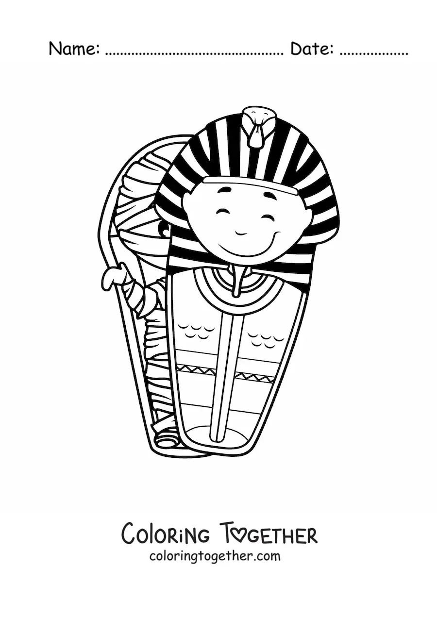 Coloring page of a cartoon Egyptian mummy