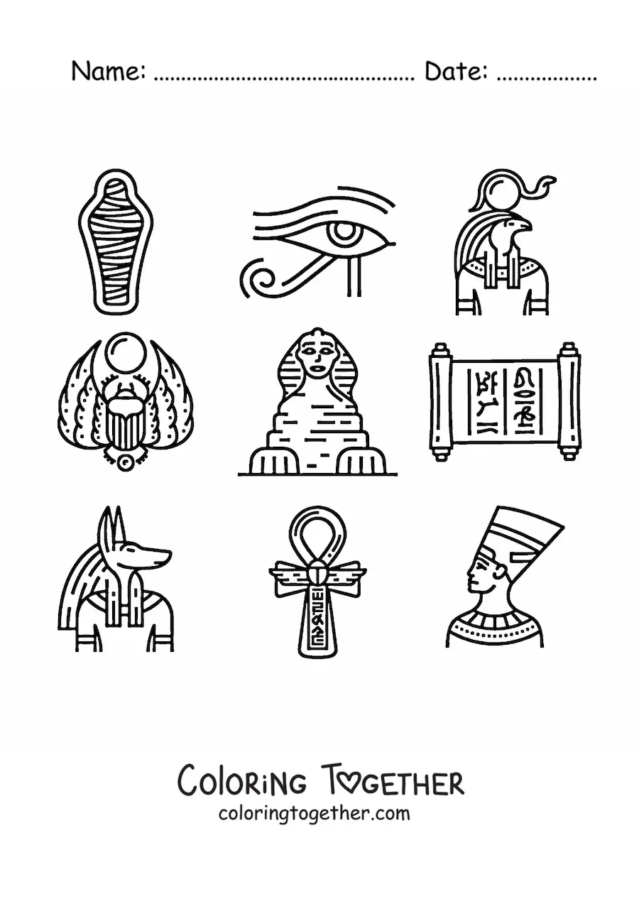Coloring page of elements of Egyptian culture