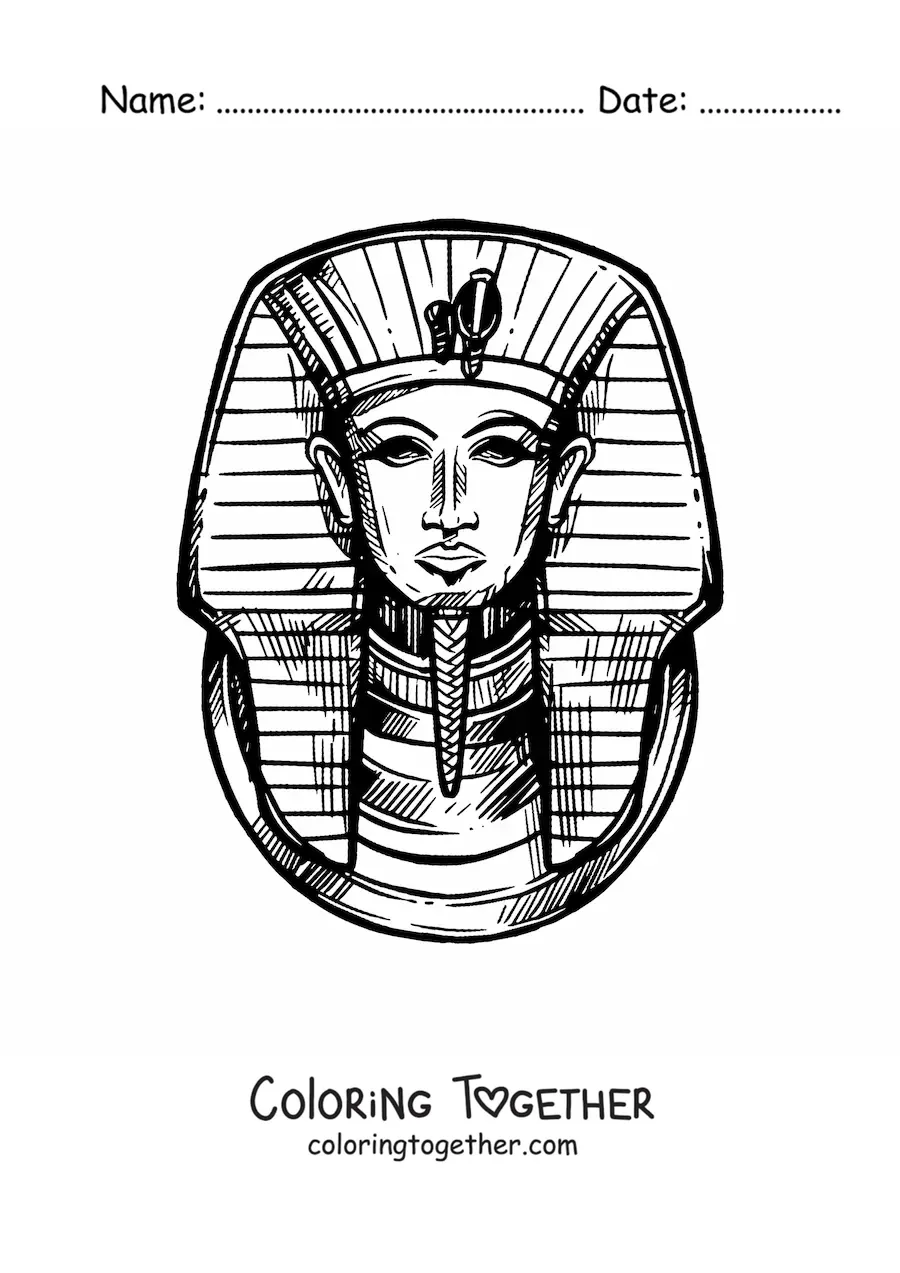 Coloring page of the mask of Tutankhamun