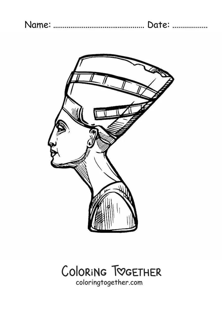 Coloring page of a sculpture of Nefertiti
