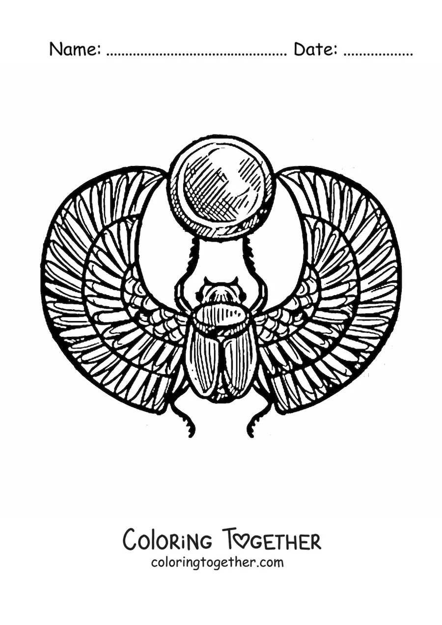 Coloring page of an Egyptian scarab