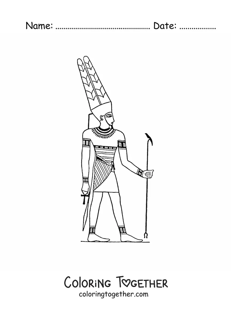 Coloring page of an Egyptian hieroglyph of the god Amun