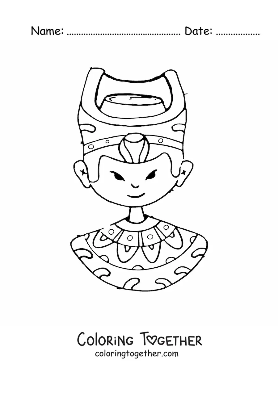 Coloring page of a cartoon Egyptian god