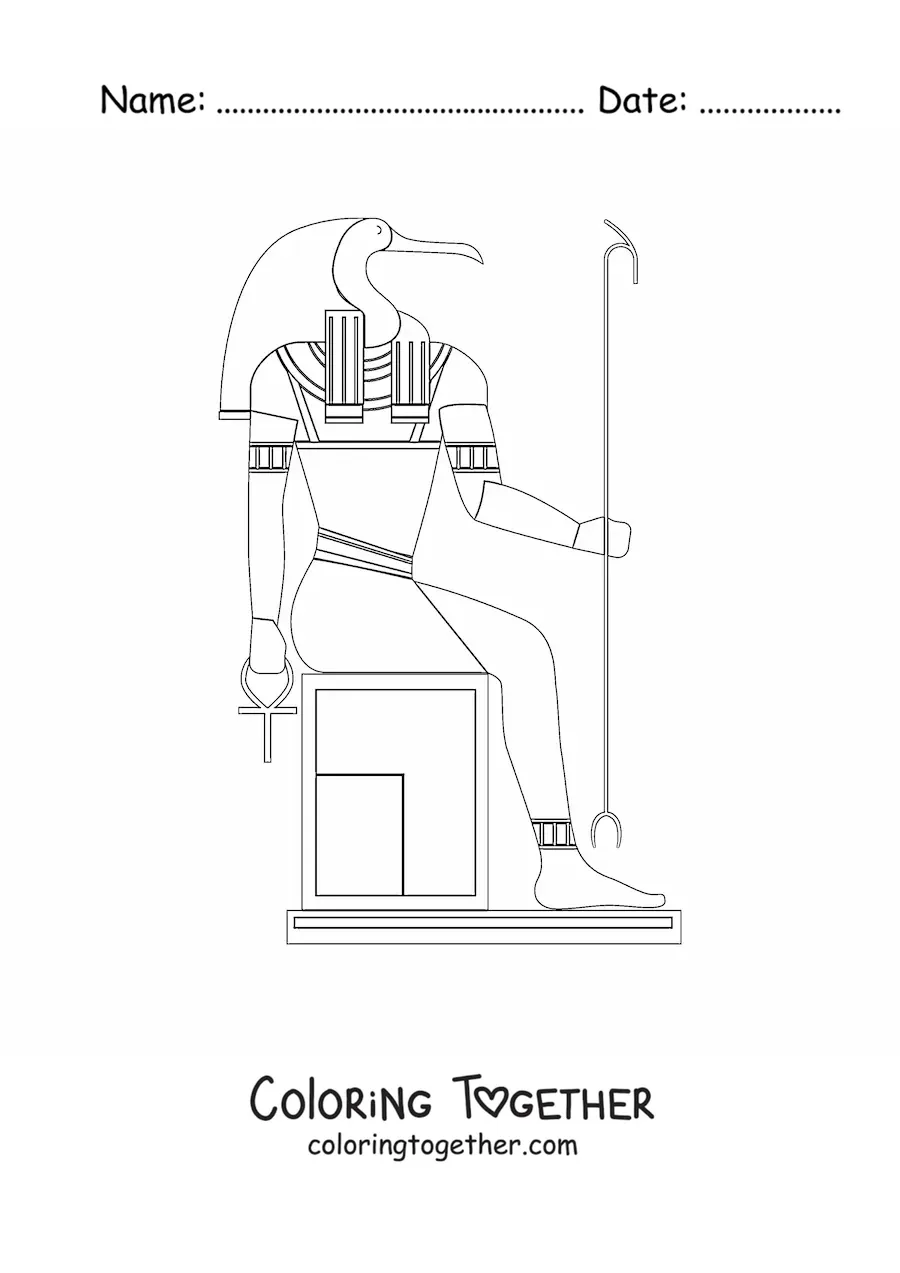 Coloring page of an Egyptian hieroglyph of the god Thoth