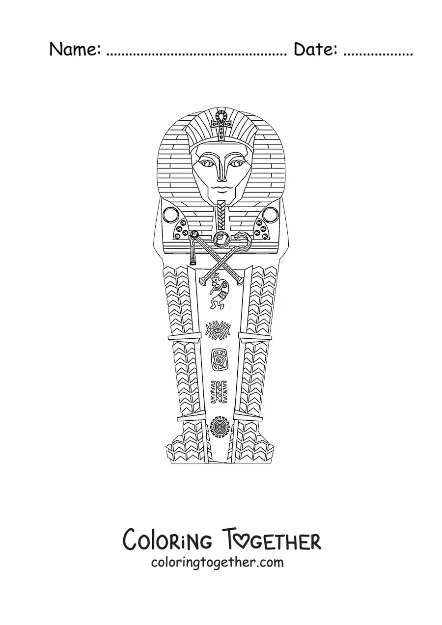Coloring page of an Egyptian sarcophagus