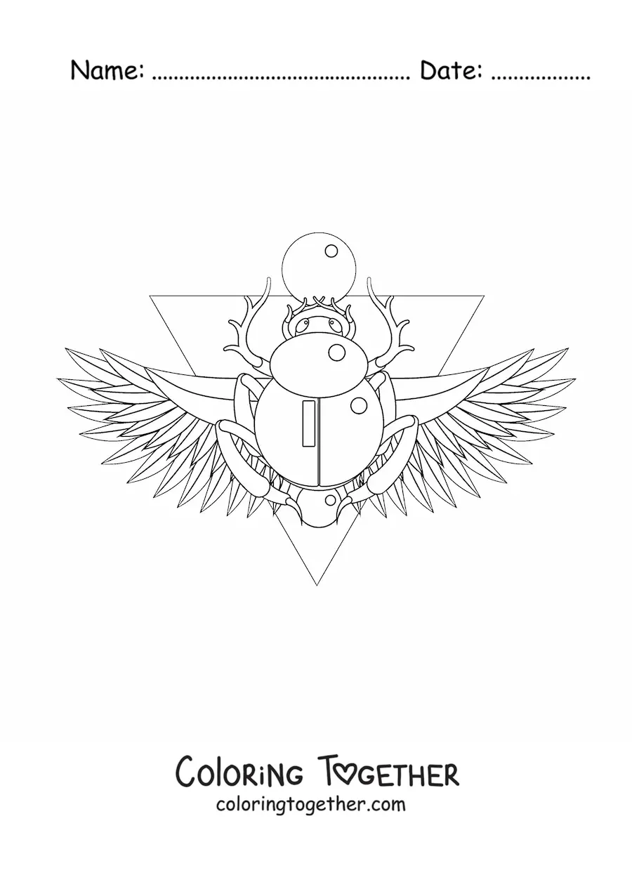 Coloring page of an easy Egyptian scarab