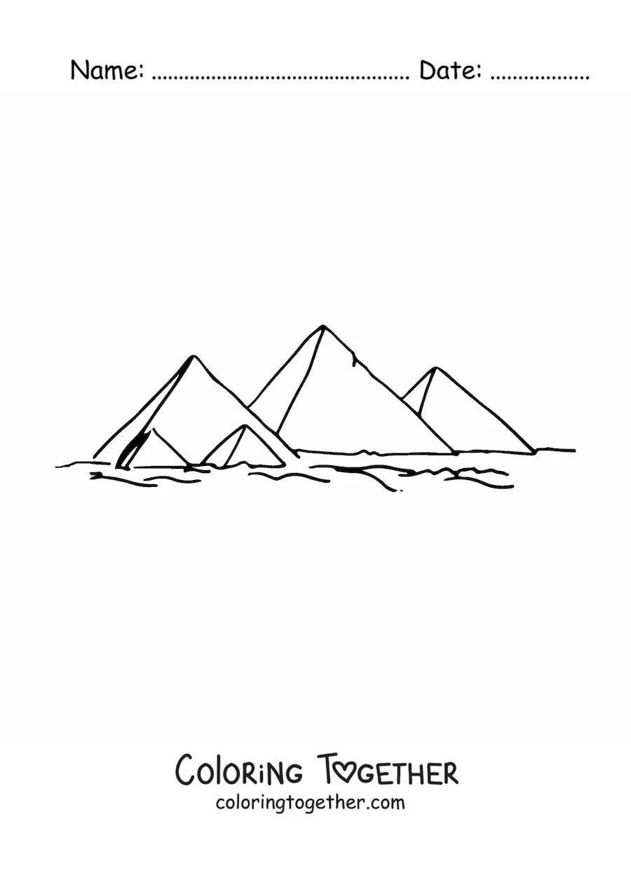 Coloring page of Egyptian pyramids in the desert