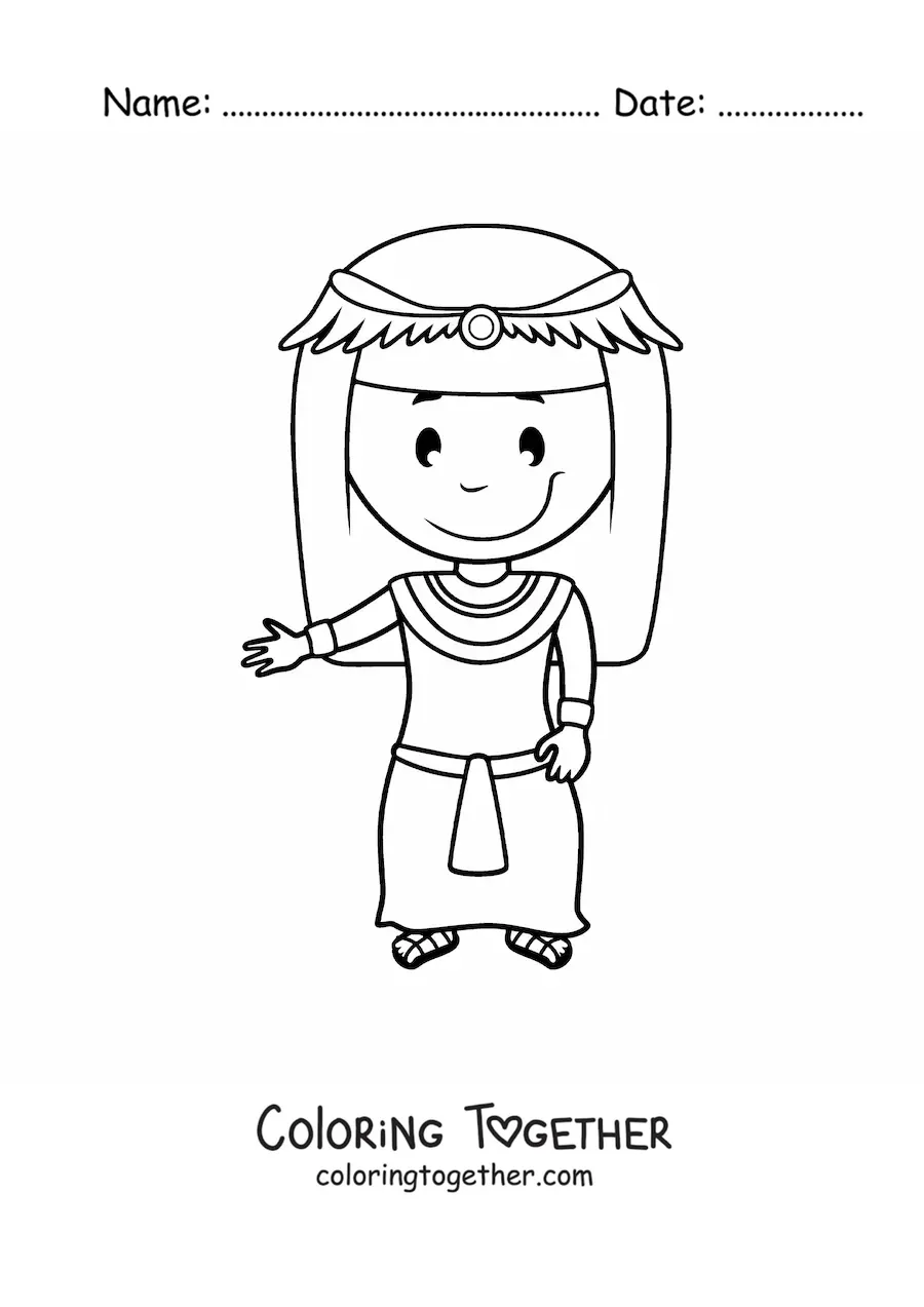 Coloring page of a cartoon Egyptian woman