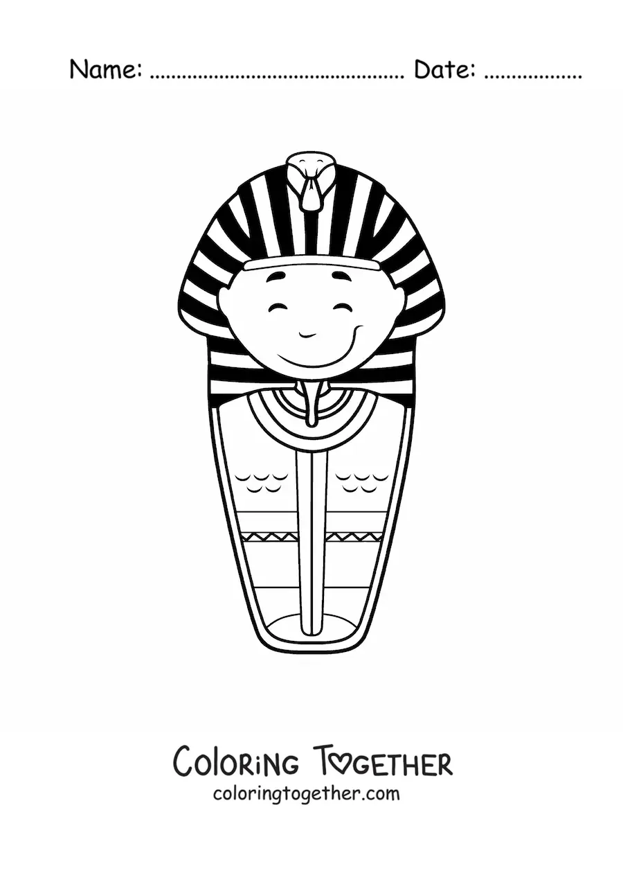 Coloring page of a cartoon Egyptian sarcophagus