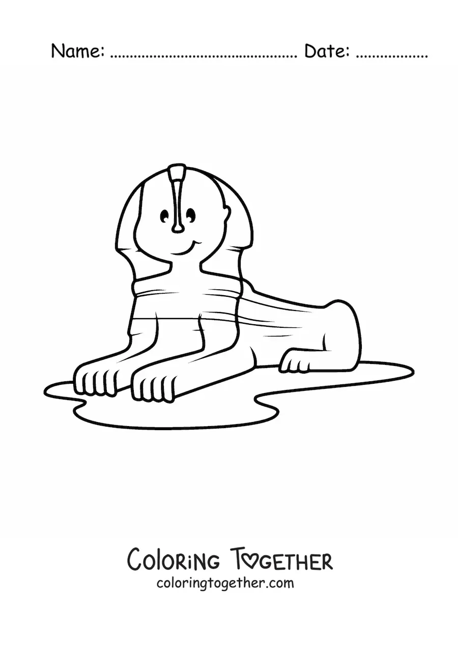 Coloring page of a cartoon Egyptian sphinx