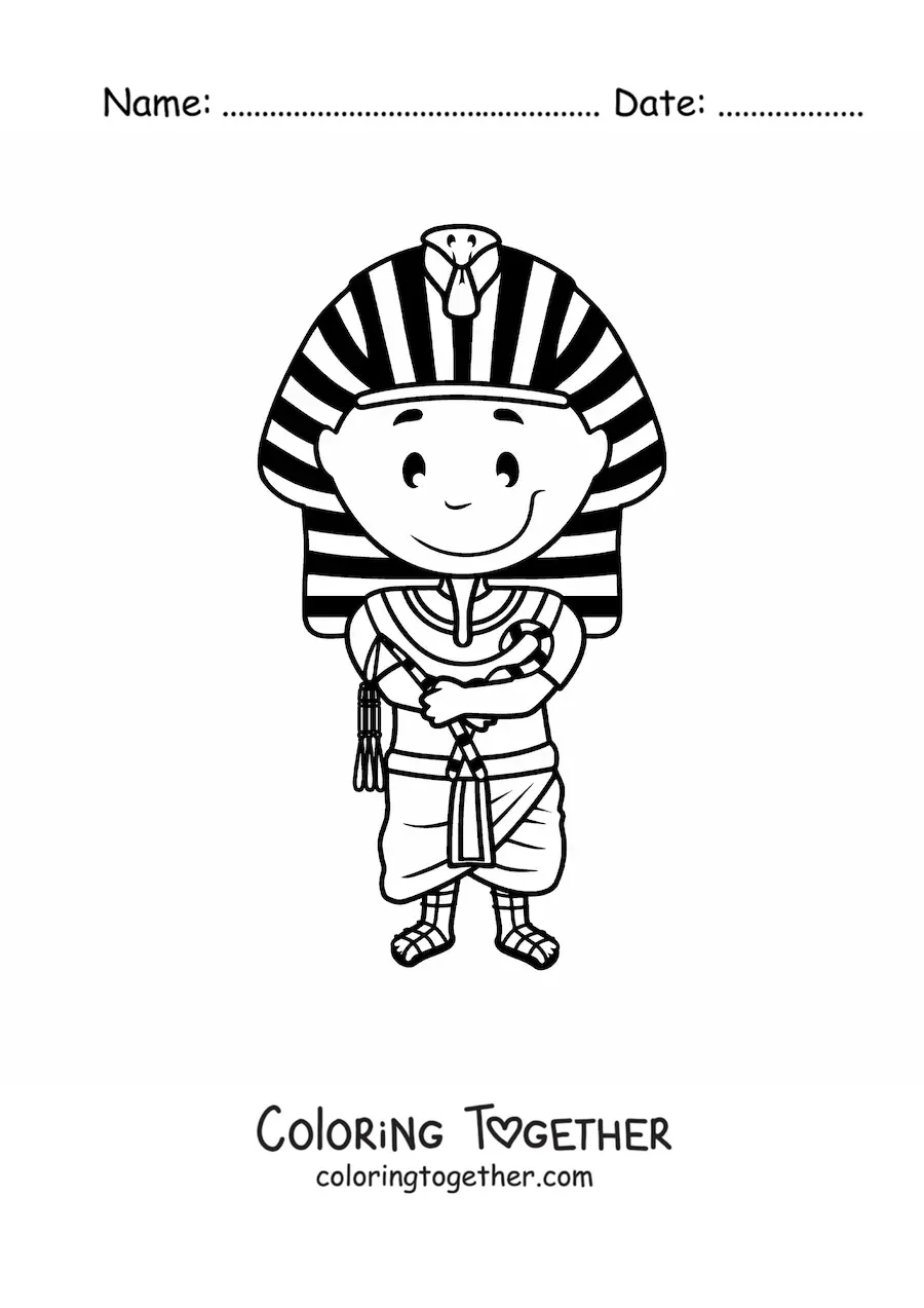 Coloring page of a cartoon Egyptian pharaoh Tutankhamun