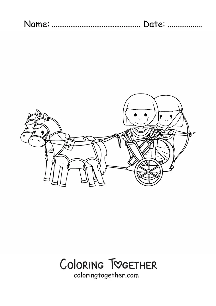 Coloring page of an Egyptian war chariot