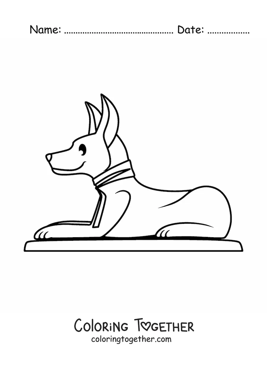 Coloring page of an Egyptian sculpture of a jackal
